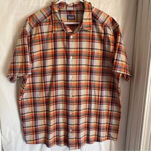 Patagonia Fezzman Shirt XL Orange Short Sleeve Button Down Organic Cotton Preppy